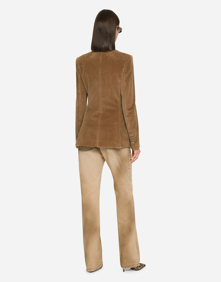 Dolce&Gabbana Veste droite Turlington en velours côtelé Beige F29HYTFUWDU