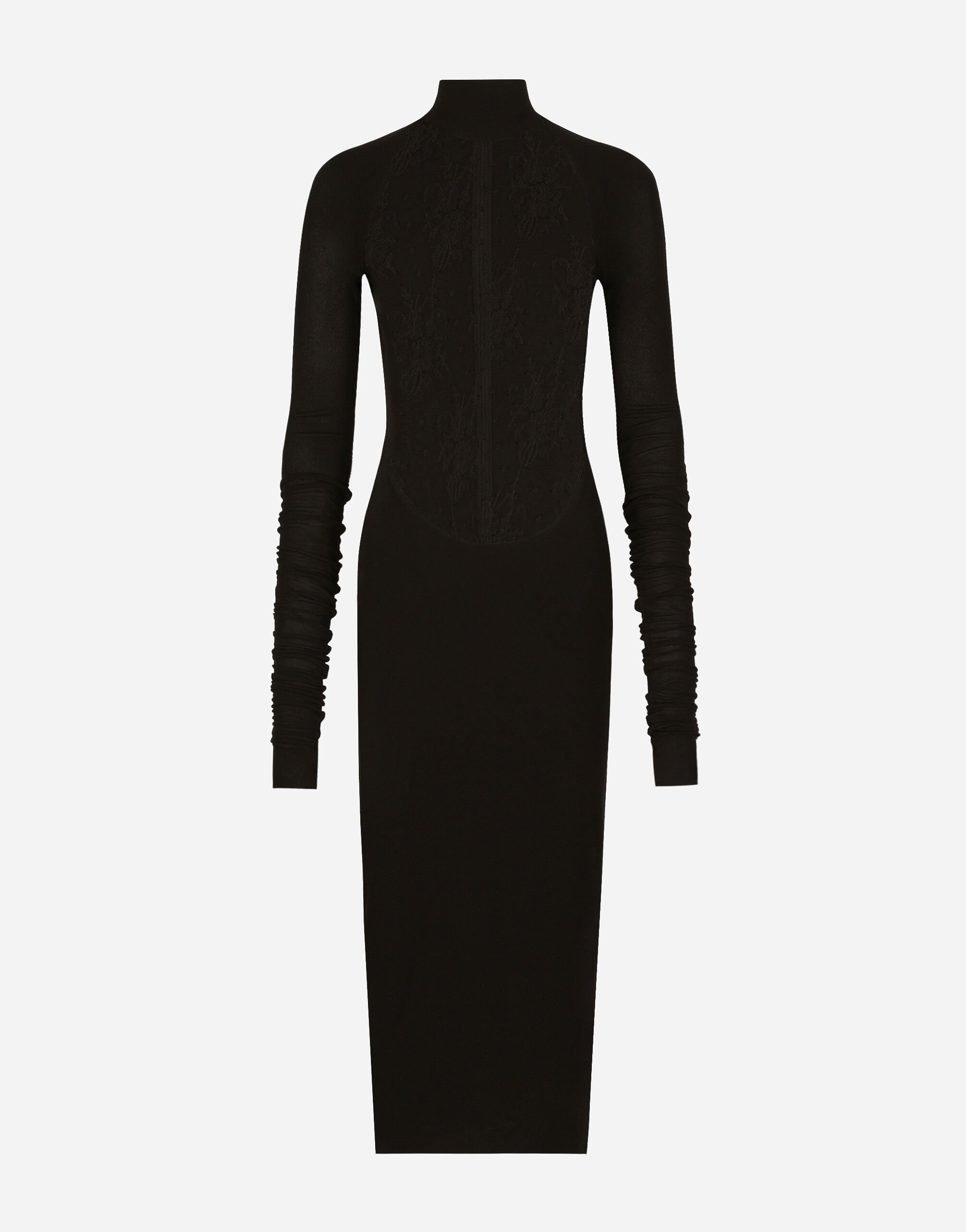 Dolce & Gabbana Jersey calf-length dress with Chantilly lace insert Black F759LTFLRC2