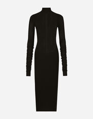 Dolce & Gabbana Jersey calf-length dress with Chantilly lace insert Black F759LTFLRC2