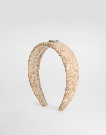 Dolce & Gabbana Raffia canvas headband with DG logo Multicolor LB3L54G7PFH