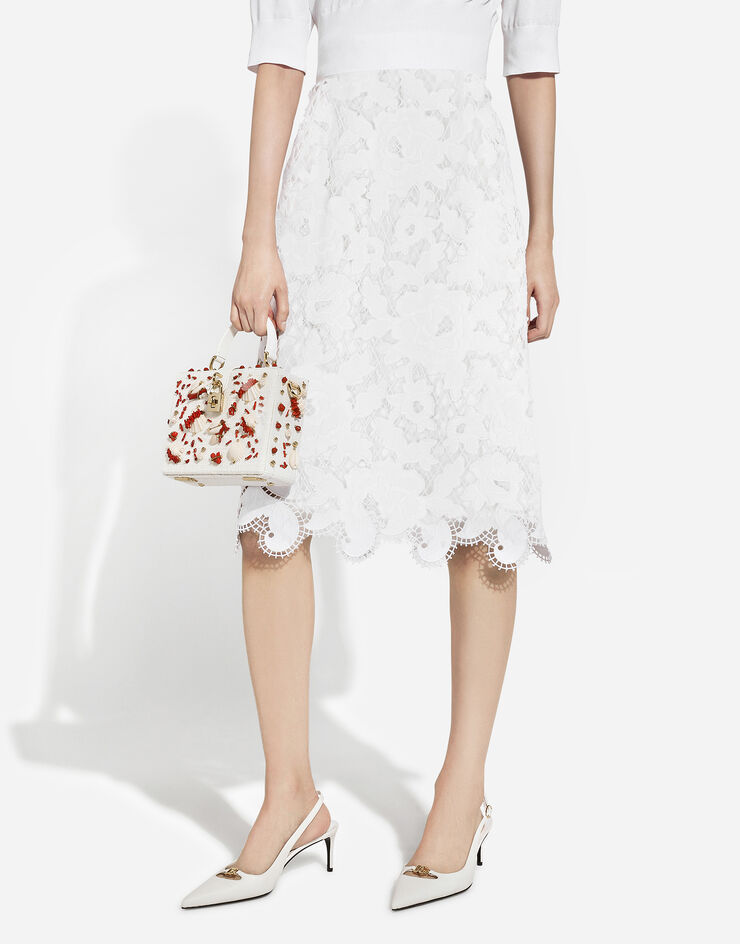 Dolce & Gabbana Cotton midi skirt with floral openwork detailing White F4CVRZFG6AD