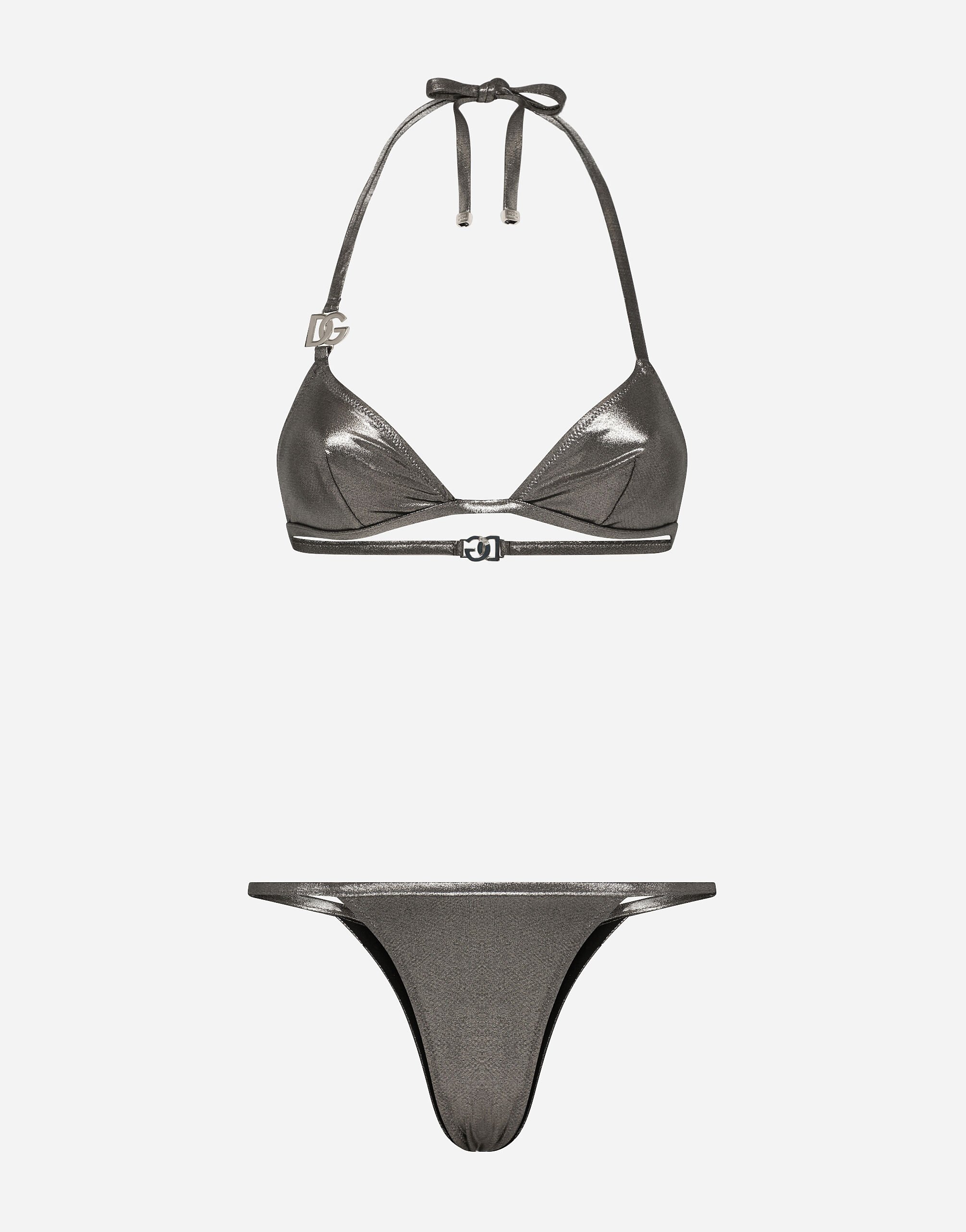 Dolce & Gabbana KIM DOLCE&GABBANA Foiled triangle bikini with the metal DG logo Silver O9A46JFUGQY