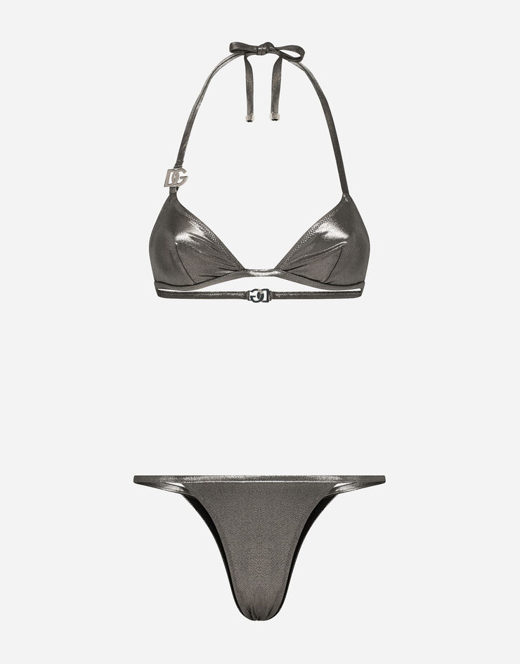 Dolce & Gabbana KIM DOLCE&GABBANA Foiled triangle bikini with the metal DG logo Silver O8B76JFUGQY