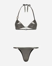 Dolce & Gabbana KIM DOLCE&GABBANA Foiled triangle bikini with the metal DG logo Silver O9A46JFUGQY