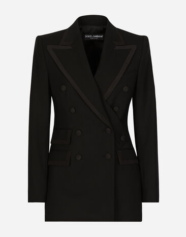 Dolce & Gabbana Zweireihige Turlington-Jacke im Smokingstil aus Twill Black F0D1OTFUMG9