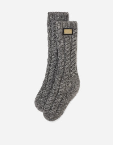 Dolce&Gabbana Wool socks with logo tag Grey LBKA80JCVK0