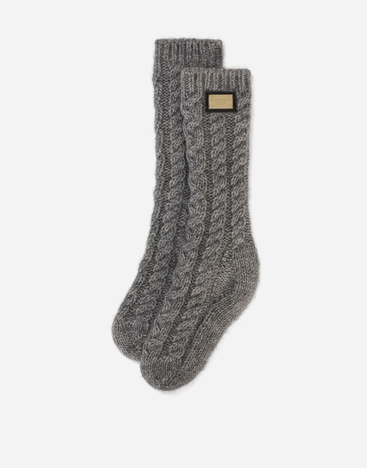 Dolce&Gabbana Chaussettes en laine avec plaquette à logo Gris LBKA80JCVK0