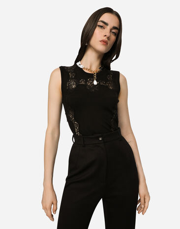 Dolce & Gabbana Cashmere and silk sweater with lace inlay Black FXJ26TJEMO7