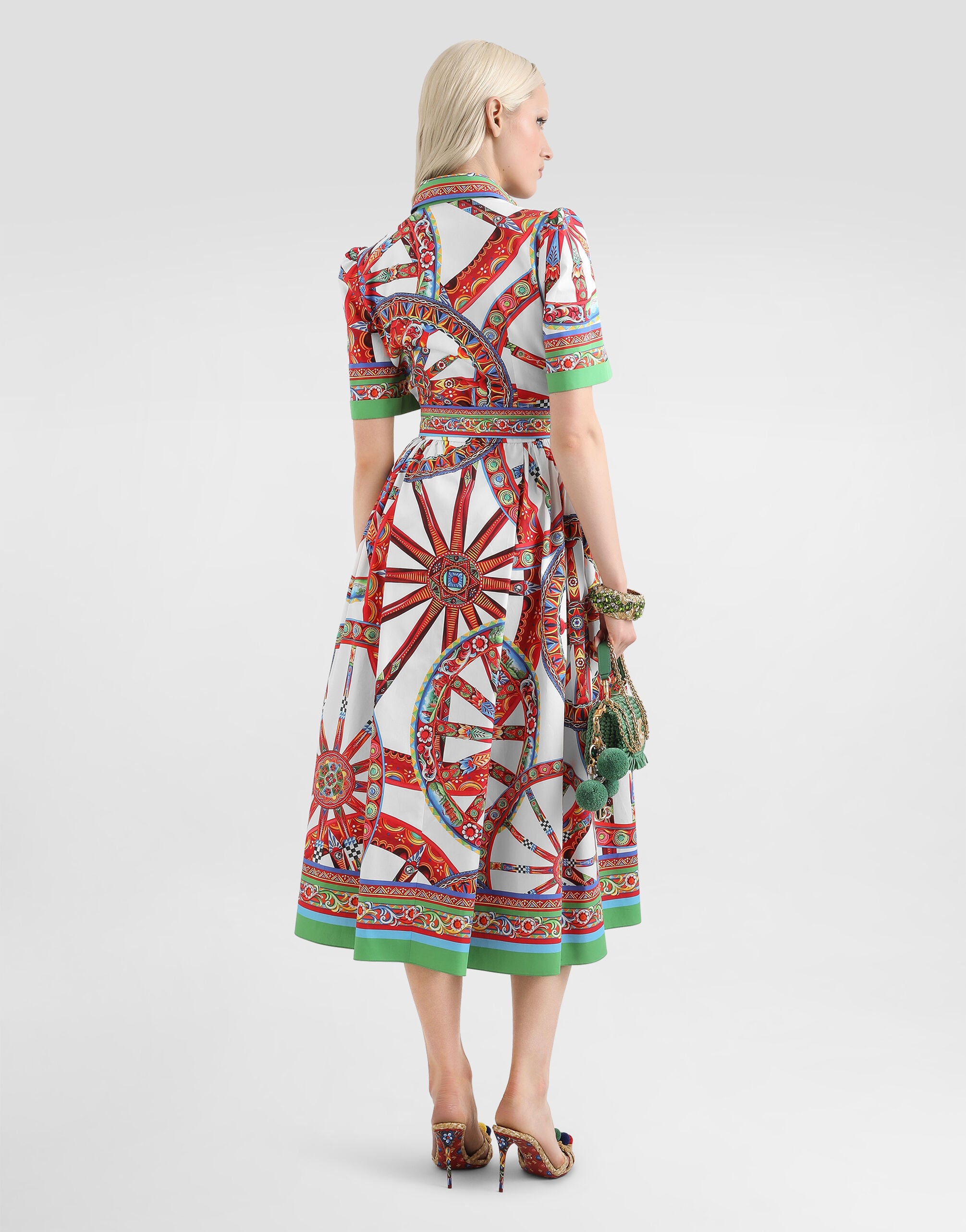 Carretto-print poplin shirt dress in Multicolor for Women