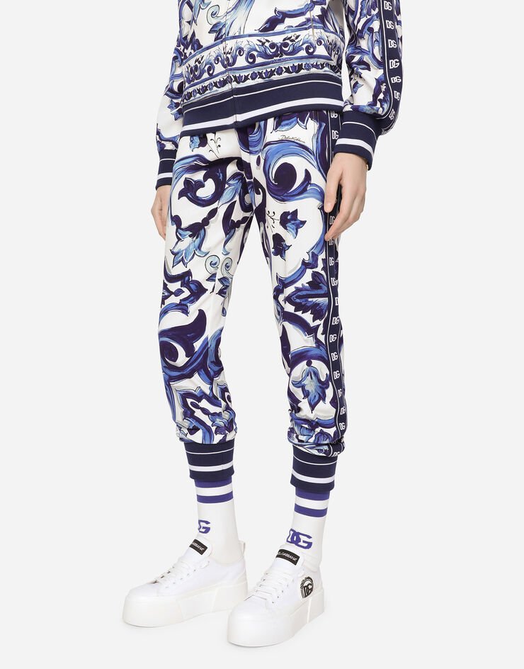Dolce & Gabbana Pantalone jogging in cady stampa maiolica Multicolore FTA1DTFPIAI