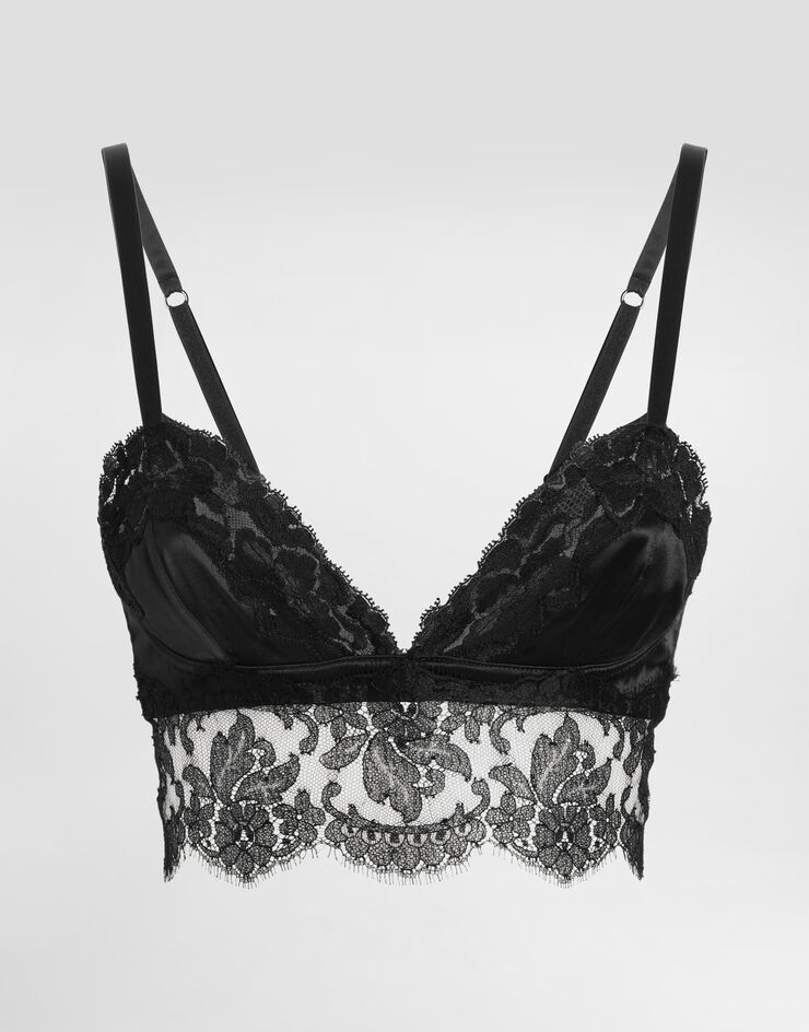 Dolce & Gabbana Bralette-Top aus Satin mit Spitze Schwarz O1C26TON07Q
