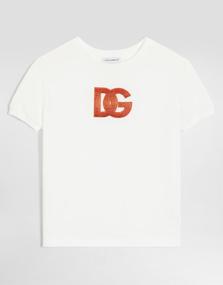 Dolce & Gabbana Jersey t-shirt with sequin logo embroidery Dolce & Gabbana Jersey t-shirt with sequin logo embroidery White L5JTNJG7P4E