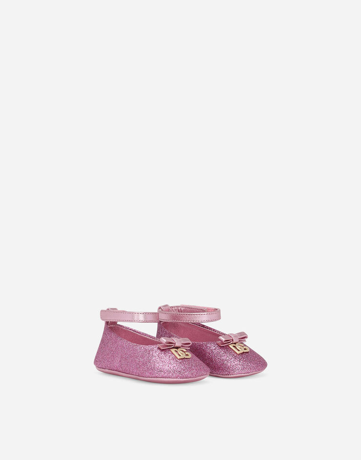 Dolce & Gabbana Glittery fabric ballet flats with bow and DG logo Pink DK0065AA745