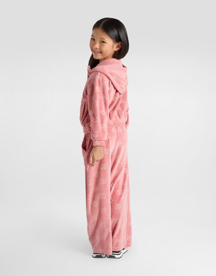 Dolce & Gabbana Sudadera de chenilla con capucha y logotipo DG en jacquard Rosa L5JWBVFJ7DL