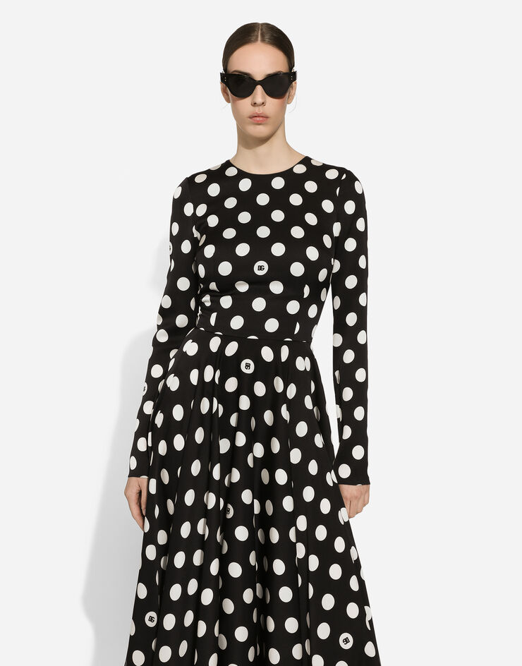 Dolce & Gabbana Charmeuse calf-length circle-skirt dress with polka-dot print Print F6JJLTFSA64