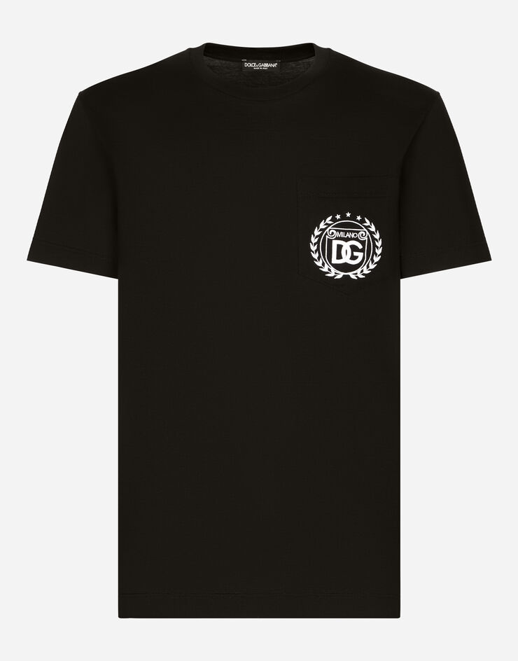 Cotton T shirt with DG Milano logo embroidery in Black for Men Dolce Gabbana