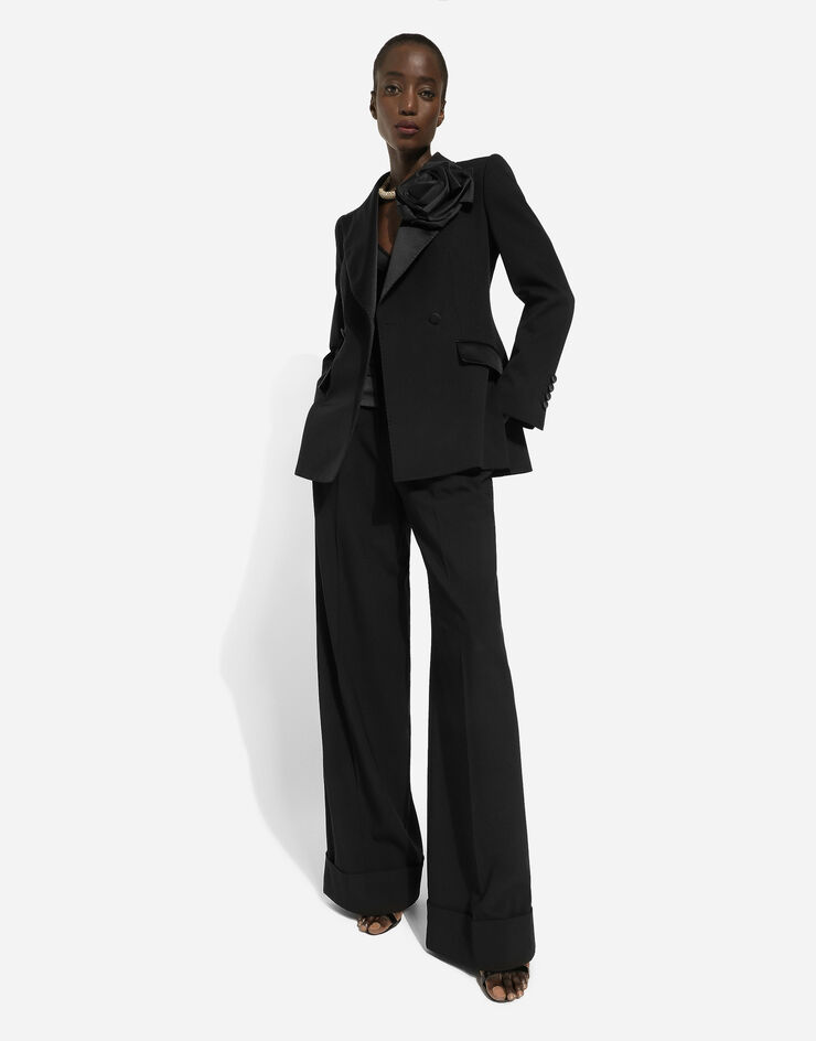 Dolce&Gabbana Двубортный пиджак из шерстяного полотна с цветочной аппликацией черный F29LMTFUBGB