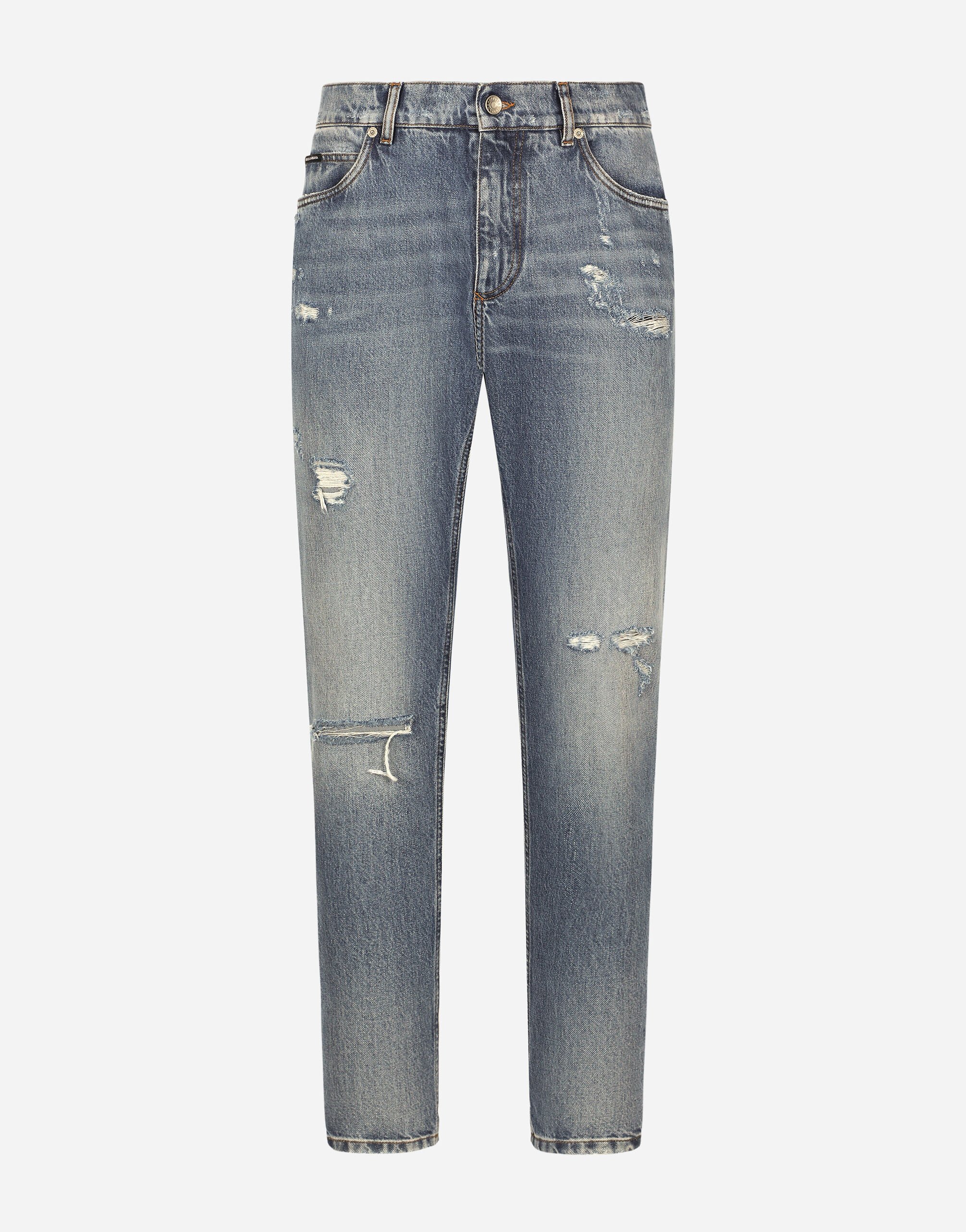Dolce & Gabbana Regular-fit blue wash jeans with abrasions Black VG4461VP187
