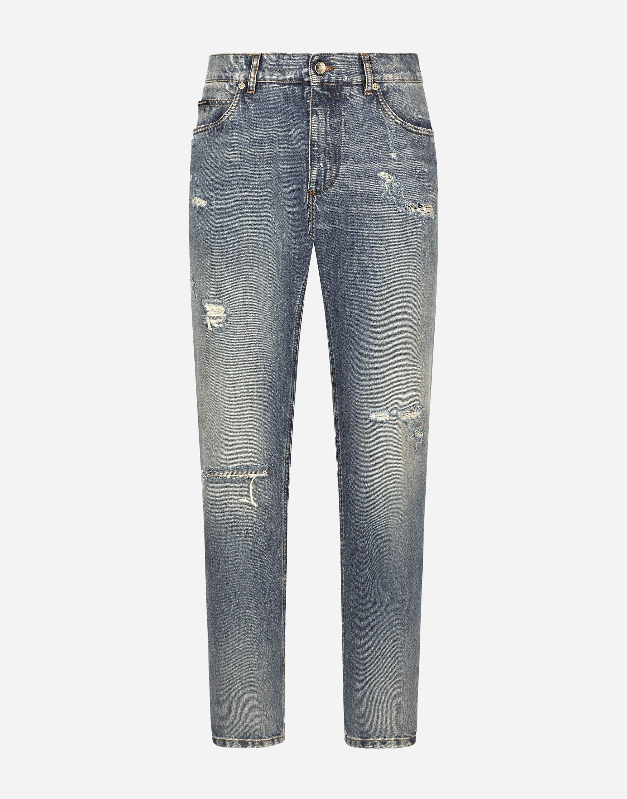 Dolce & Gabbana Regular-fit blue wash jeans with abrasions Black GW5OHTFUFMF