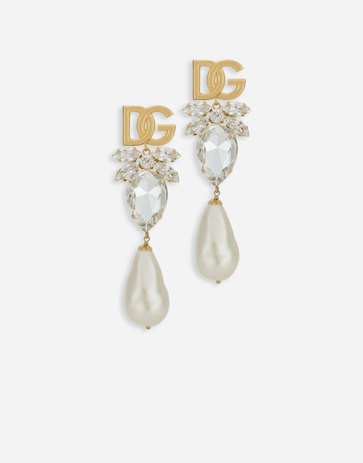 Dolce & Gabbana Drop earrings with pearls, rhinestones and DG logo Crystal WEO8S3W1111