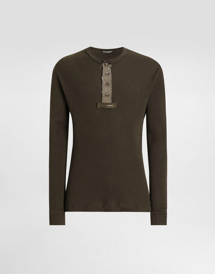 Dolce & Gabbana Ribbed cotton serafino t-shirt Grey G8TF3THU7WR