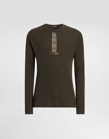 Dolce & Gabbana Ribbed cotton serafino t-shirt Dolce & Gabbana Ribbed cotton serafino t-shirt Grey G8TF3THU7WR