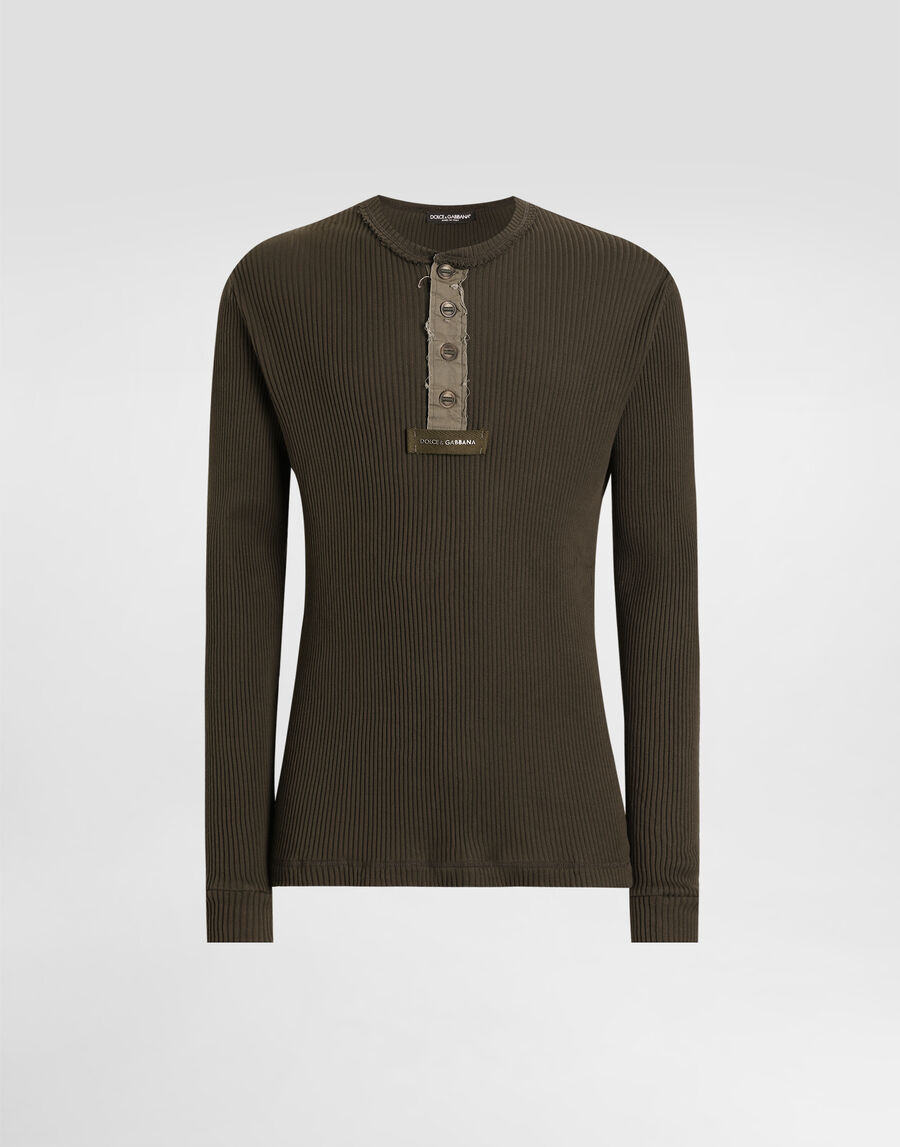 Ribbed cotton serafino t-shirt