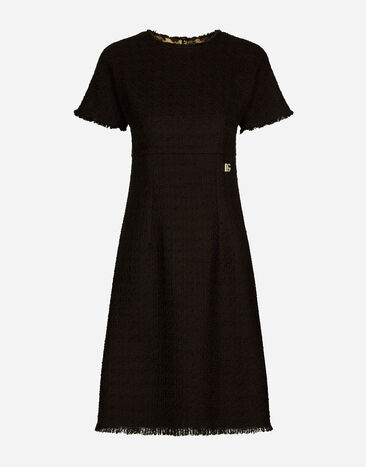 Dolce & Gabbana DG 로고 라셸 트위드 미드카프 드레스 블랙 F6ARVTFMMHN
