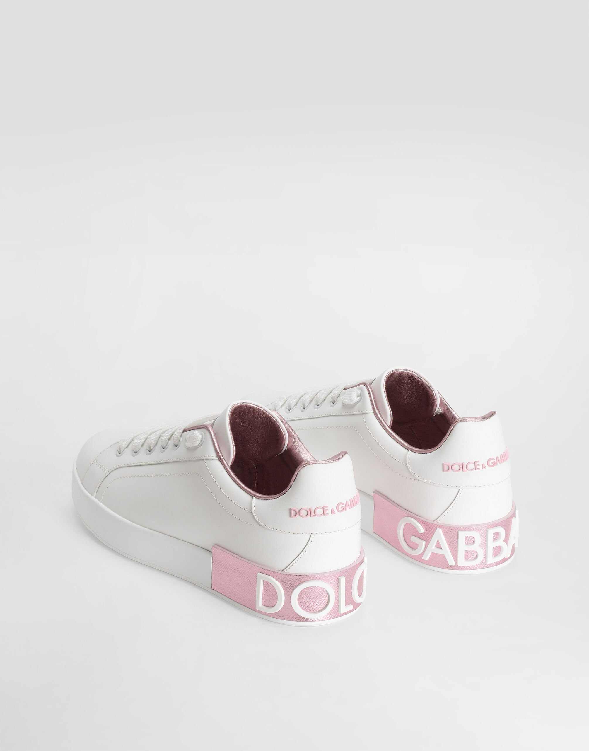Calfskin nappa Portofino sneakers in White/Pink for Women