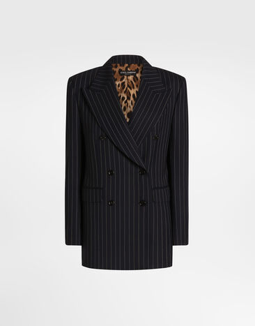 Dolce & Gabbana Linda double-breasted jacket in pinstripe wool Multicolor F2JBPTFRBC0