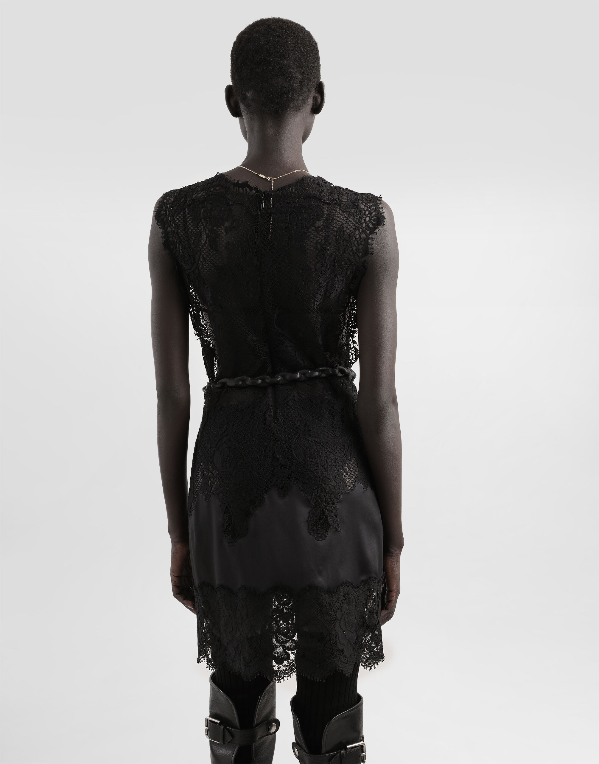Blackのウィメンズ Short dress with lace | Dolce&Gabbana®