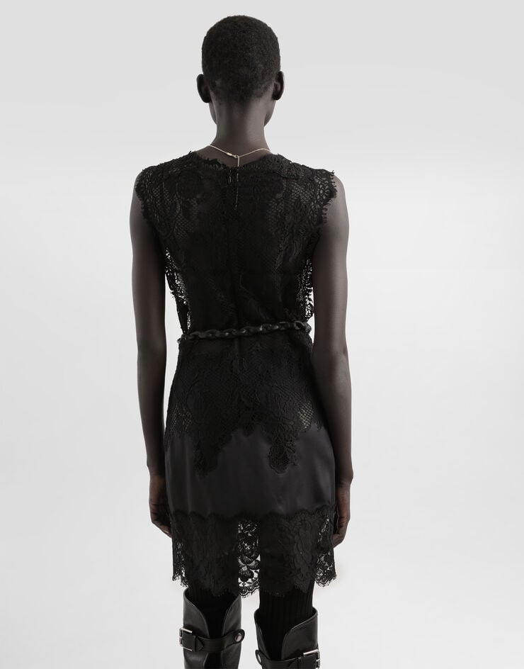 Dolce & Gabbana Short dress with lace Black F60FJTGDDI7