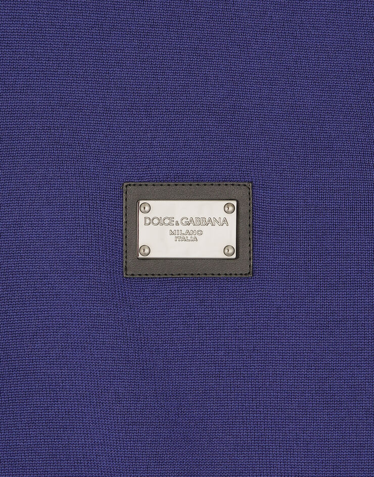 Dolce & Gabbana Polo de lana con placa con logotipo Bleu GXO38TJCVC7