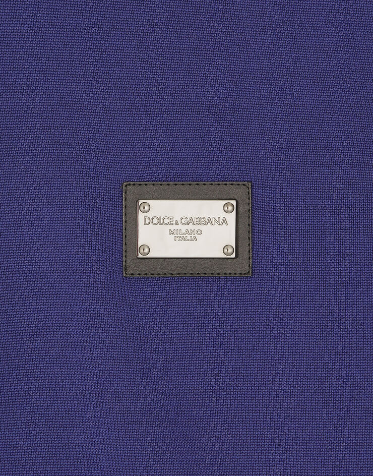 Dolce & Gabbana ポロスタイルセーター ウール ロゴプレート ブルー GXO38TJCVC7