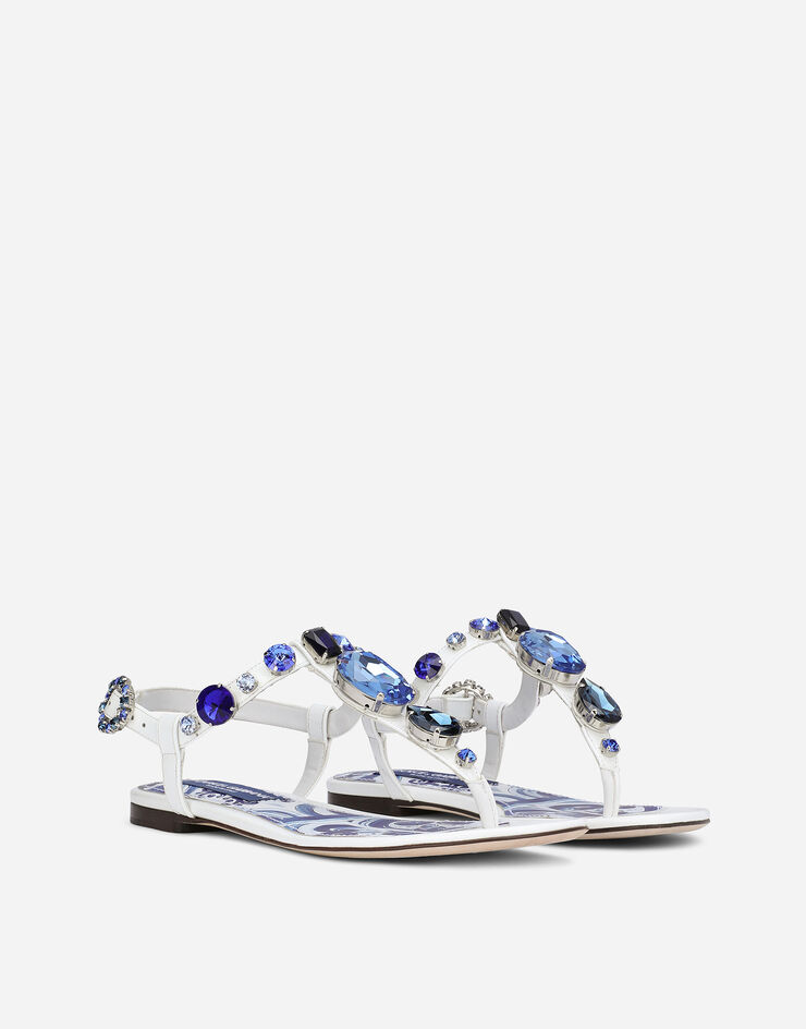 Dolce & Gabbana Patent leather thong sandals with embroidery White CQ0294AB871