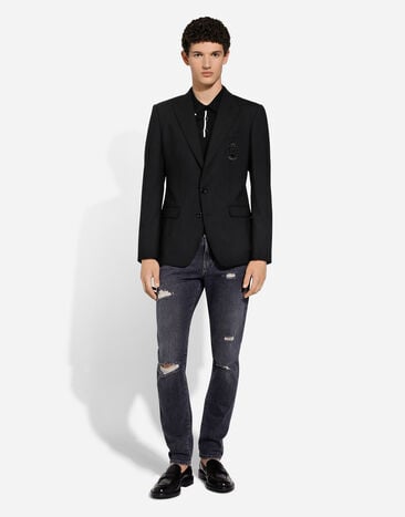 Dolce & Gabbana Single-breasted wool Taormina-fit jacket with DG patch Black G2NW0ZFU28E