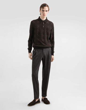 Dolce & Gabbana Wool and silk polo shirt with microdot print Brown GXZ25TJGMAB