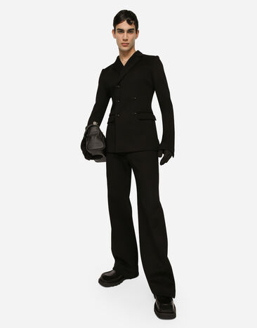 Dolce&Gabbana Zweireihige Jerseyjacke aus technischer Baumwolle Schwarz G2SY1THU7PR