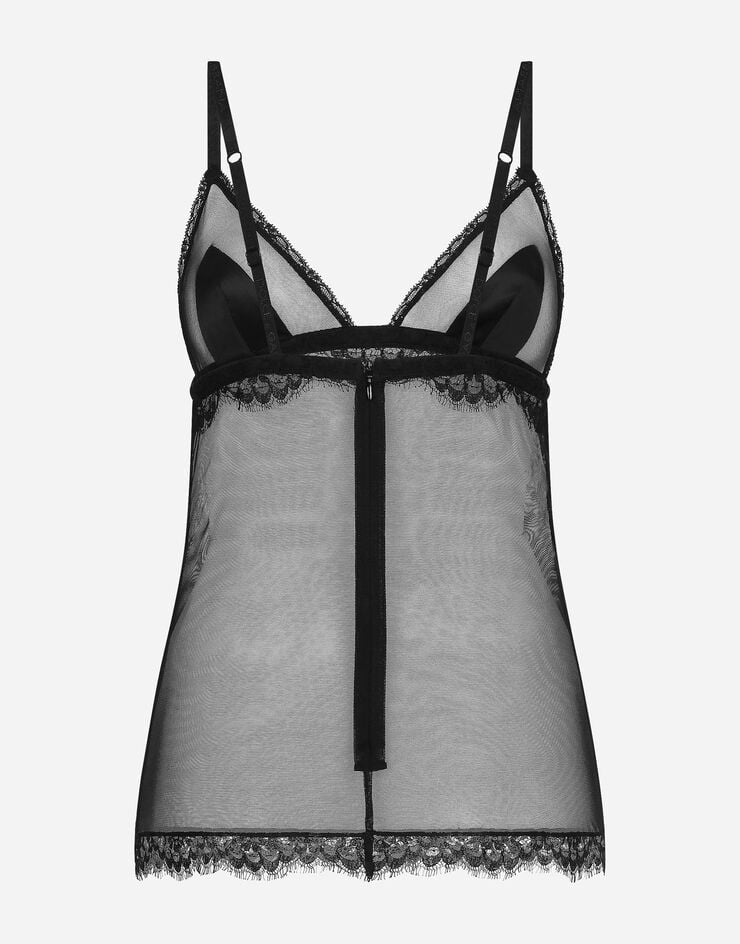 Dolce & Gabbana Débardeur lingerie en tulle et dentelle Noir O7E04TONN35