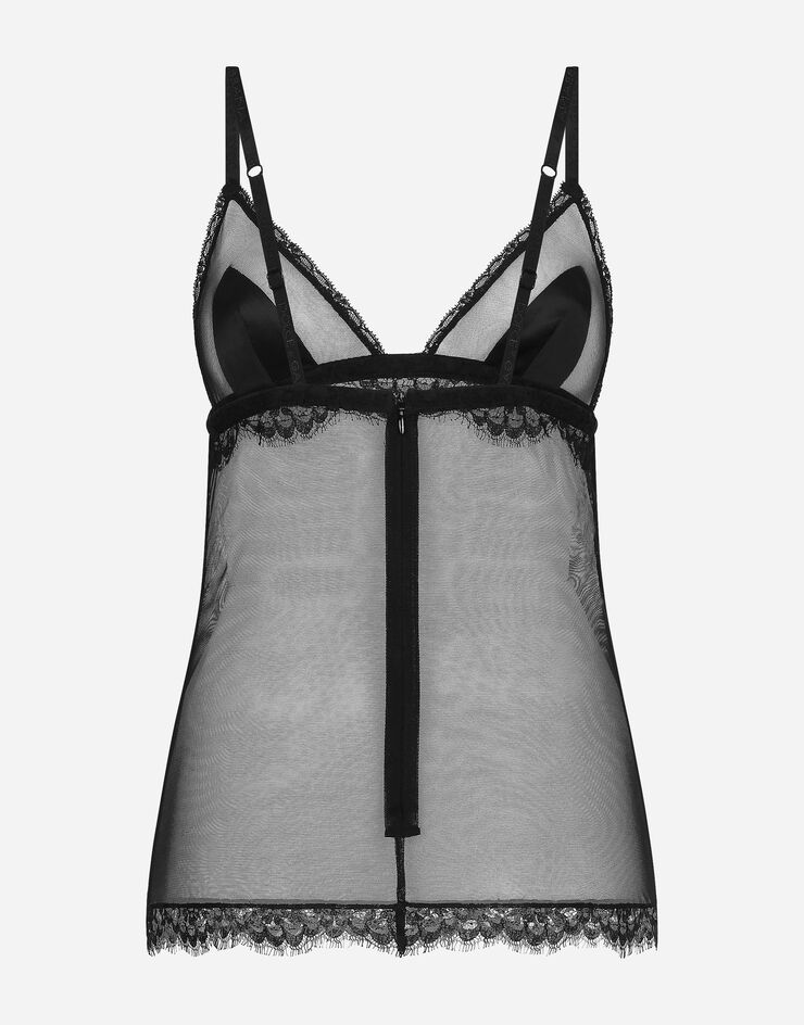 Dolce & Gabbana قميص نوم من تول ودانتيل أسود O7E04TONN35