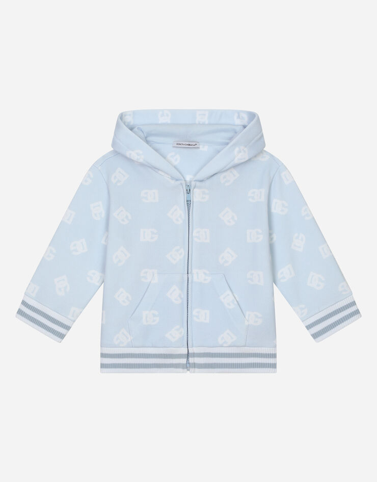 Dolce & Gabbana Zip-up jersey hoodie with DG logo print Azure L1JWHLG7I4K