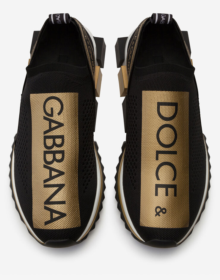Dolce & Gabbana Stretch jersey Sorrento sneakers with metallic logo Black/Gold CK1595AZ289