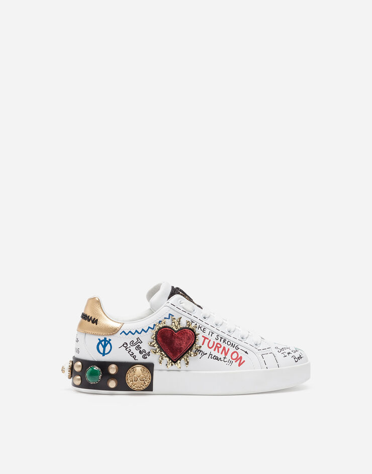 Dolce & Gabbana Printed calfskin nappa Portofino sneakers with patch and embroidery 白/金 CK1544AH029