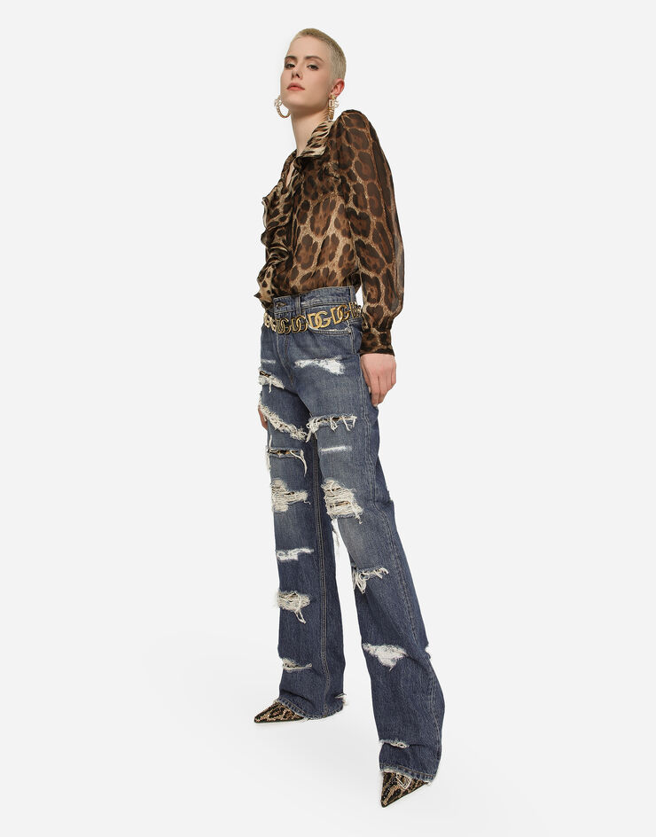 Dolce&Gabbana Camisa de chifón con estampado de leopardo con volantes Estampado Animalier F5R16TIS1MN