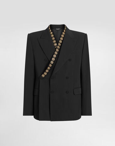 Dolce & Gabbana Double-breasted sicilia bistrecht wool canvas jacket Grey G2VE2ZFUBGB