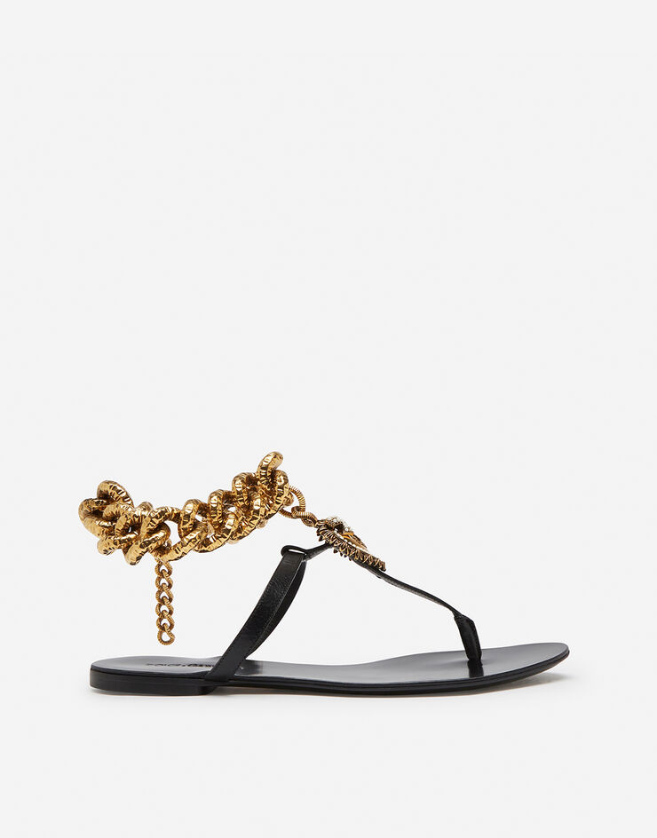 Dolce & Gabbana Devotion flip flops in polished cowhide NERO CQ0332AX059