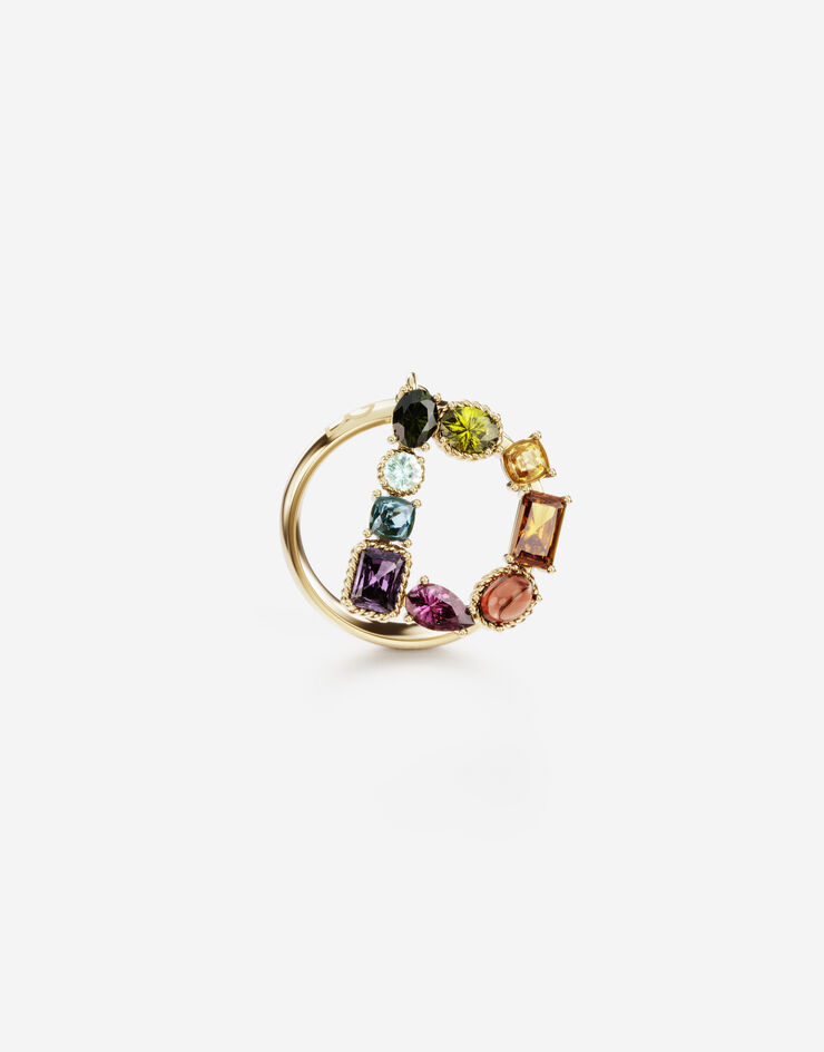 Dolce & Gabbana Bague Rainbow alphabet D en or jaune avec pierres précieuses multicolores Doré WRMR1GWMIXD