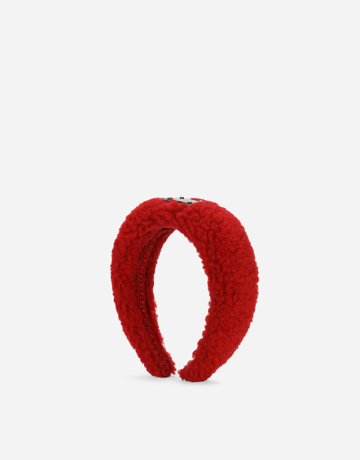 Dolce&Gabbana Faux fur hairband with branded tag Bordeaux LB3L54G7JR0