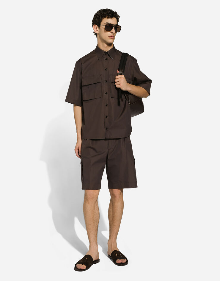Dolce & Gabbana Camisa Hawaii de popelina con bolsillos Marrón G5LX2ZFU5SW