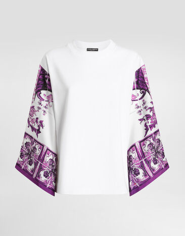 Dolce & Gabbana T-shirt with silk foulard sleeves White F8V77ZGDDCC